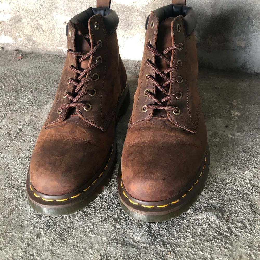 Dr. Martens 939 Ben Boot - Brown Leather Lace-Up Boots with Yellow Stitching
